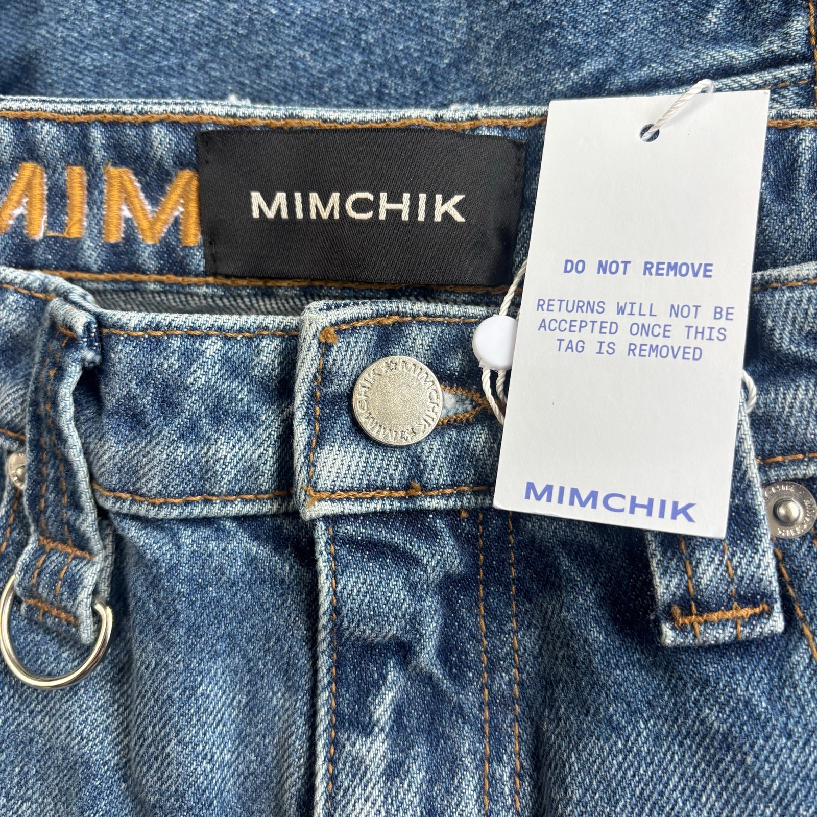 Mimchik Maria Jeans Straight Leg Blue Denim Medium Wash Size 29 Nwt — image 6 of 8